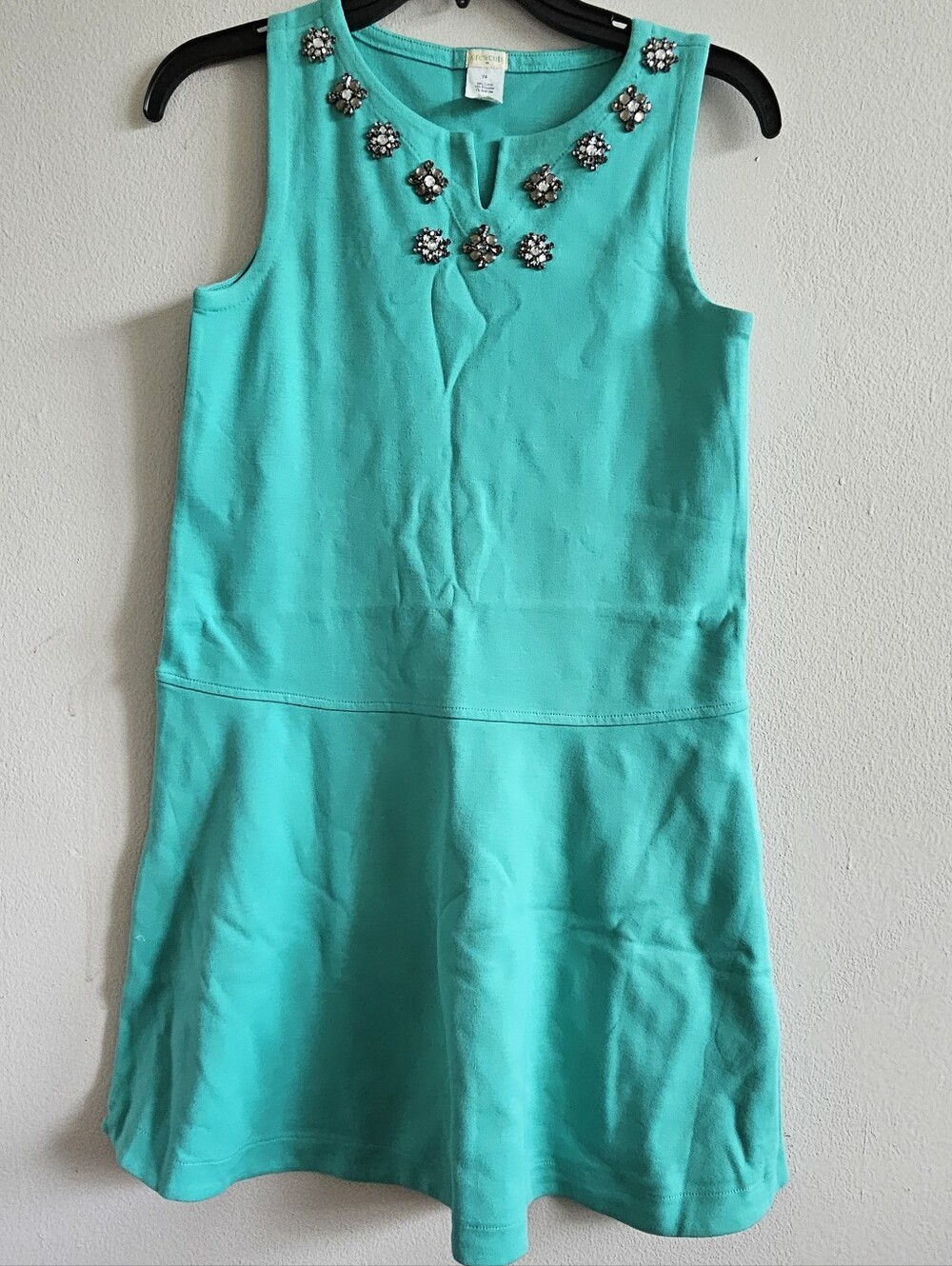 J. Crew Girls Turquoise Jewel-Embellished Sleeveless Dress Size 14 Teal Color